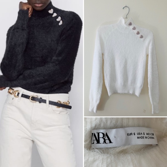 Zara Sweaters - Zara faux fur sweater with heart buttons. Size S